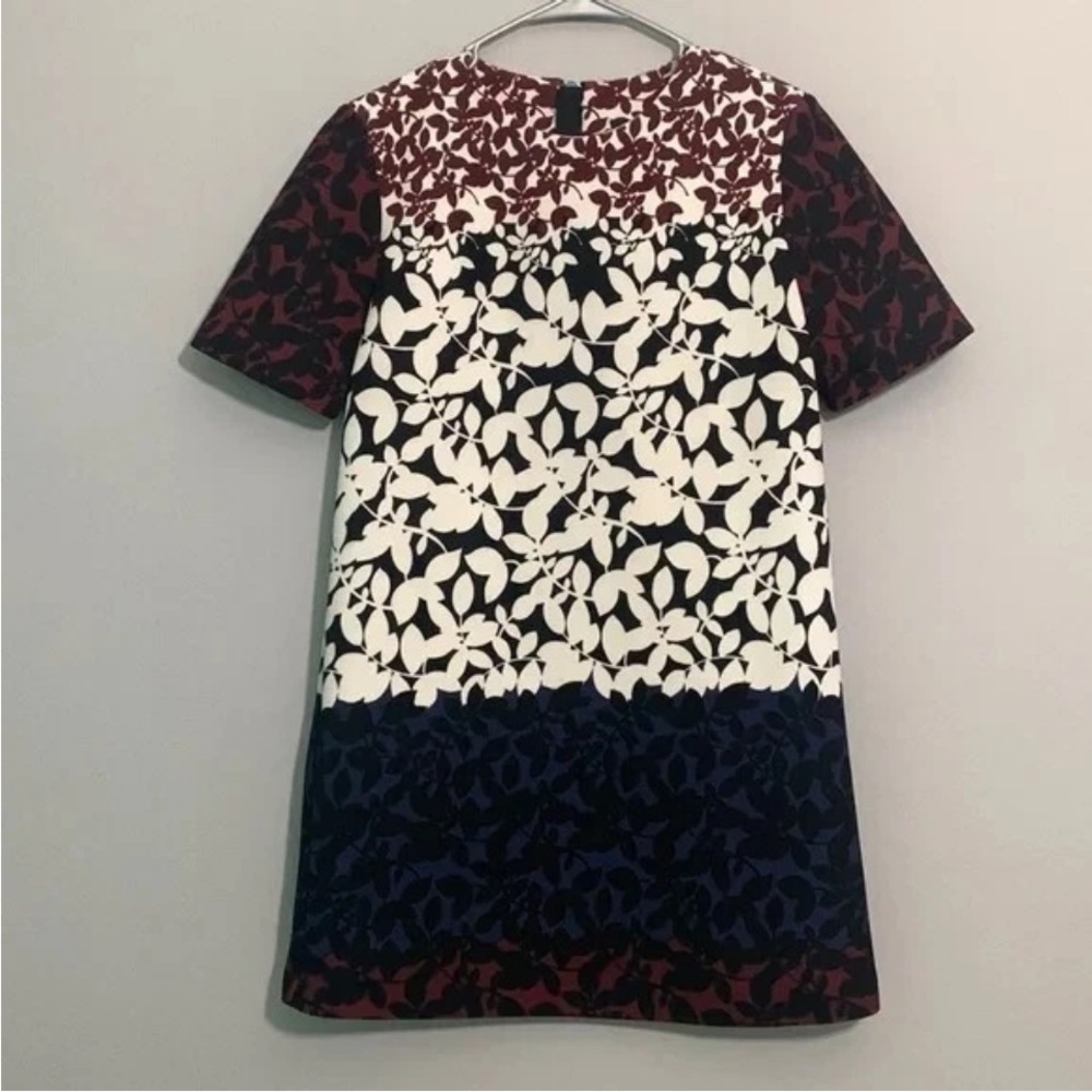 Zara Leaf Print Short Sleeve Color Block Mini Shift Dress Size Small